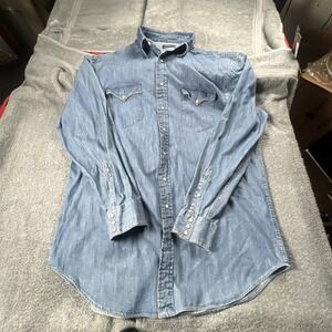 Vintage Polo Ralph Lauren Shirt Mens XLT denim Classic Western Jean Pearl Snap